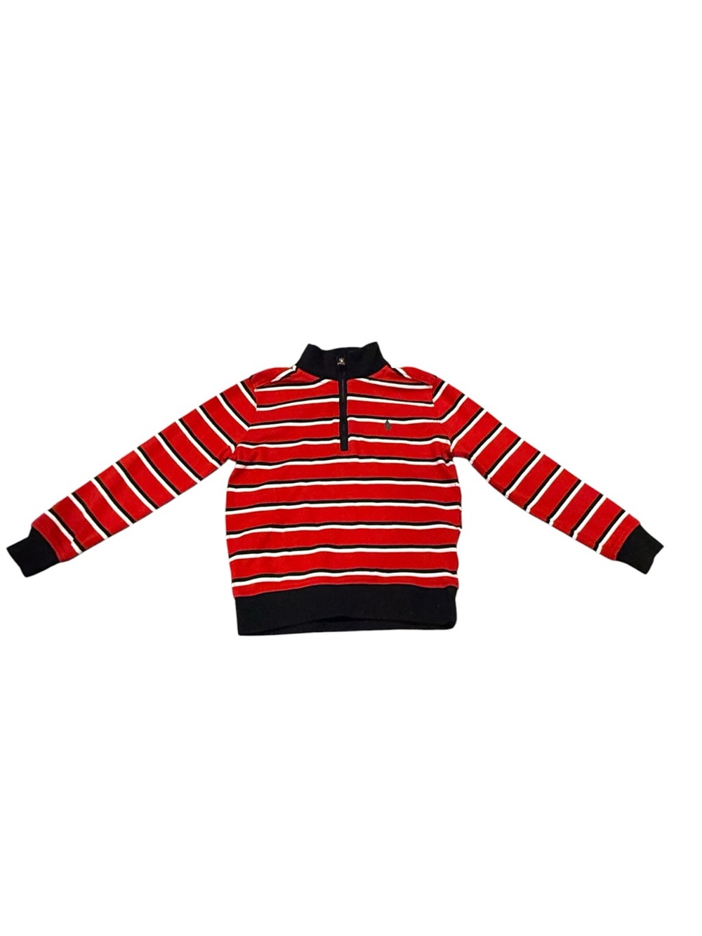 Polo Ralph Lauren Boys Knit Quarter Zip Red Navy Stripe Pony Logo Size 5